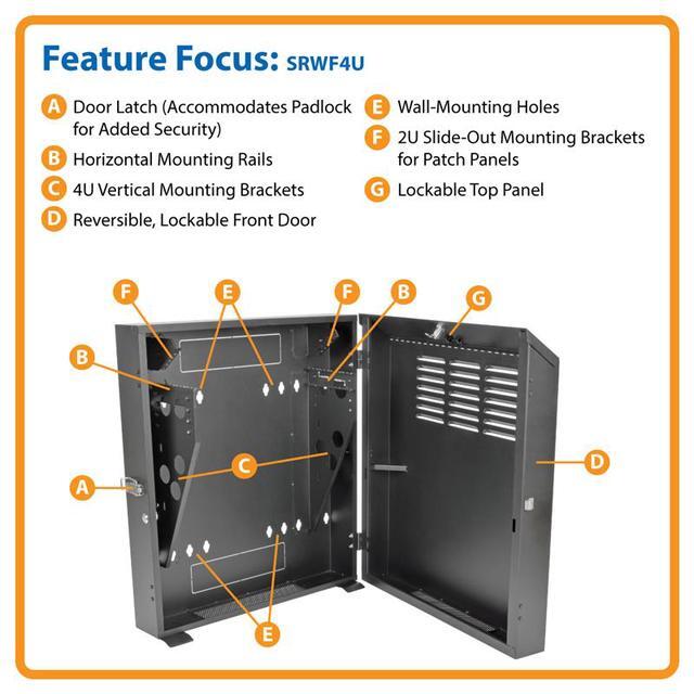 Tripp Lite SmartRack 4U Low-Profile Vertical-Mount Switch-Depth Wall-Mount Rack Enclosure Cabinet
