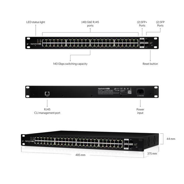 Ubiquiti EdgeSwitch 48 PoE (500W) 48-Port Layer 2/3 PoE+ Switch ES-48-500W