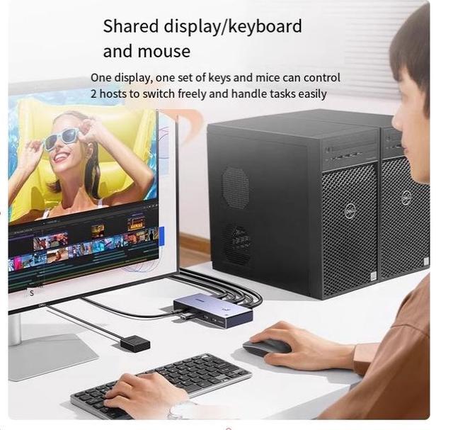 UGREEN HDMI 2.1 USB3.0 8K 60HZ KVM Switcher 2 Input 1 Output 2 Hosts Share One Monitor Usb Printer Shares Two Synchronous Allocation Screen Cutters