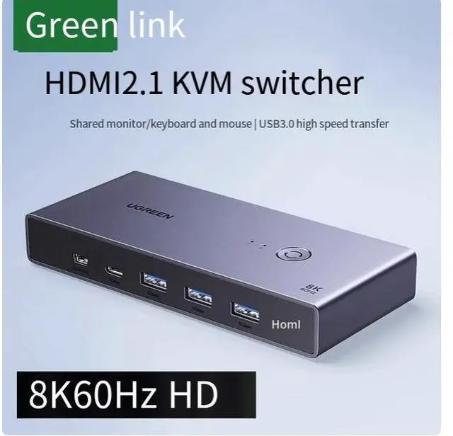 UGREEN HDMI 2.1 USB3.0 8K 60HZ KVM Switcher 2 Input 1 Output 2 Hosts share one monitor usb printer shares two synchronous allocation screen cutters