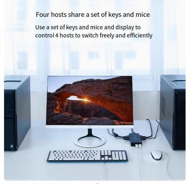 UGREEN Kvm Switcher 4-port Synchronous Printer Sharer 4-input 1-output VGA Divider HD Monitor Computer Host Notebook Shared Mouse Keyboard Usb Multi-port Splitter