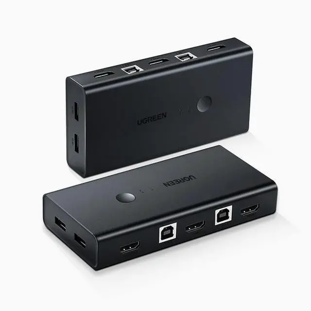 UGreen kvm switcher hdmi two in one out four in one set of keyboard and mouse control two computers 2 dual hosts share a monitor with multiple usb shared synchronous allocation screen cutter