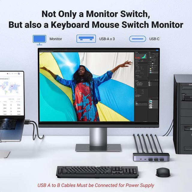UGREEN USB 3.0 HDMI KVM Switch With 4 USB 3.0 Ports (3 USB-A+1 USB-C) 4K 60Hz Bundle With 8K HDMI 2.1 Cable 48Gbps 6.6FT Certified Ultra High Speed Cord Aluminum 4K 240Hz 120Hz 8K 60Hz
