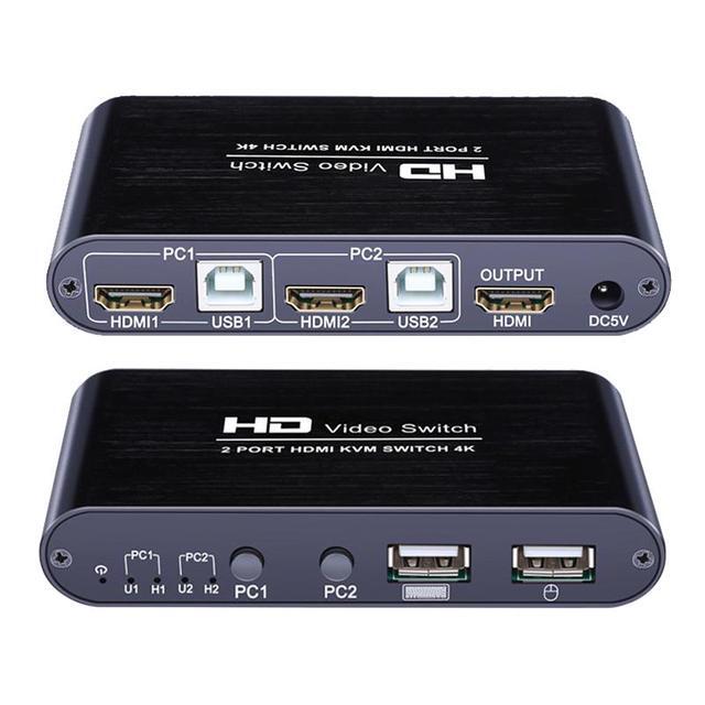 Ultra HD 4K HDMI USB KVM Switch For 2 Ports PC Sharing Keyboard Mouse Hotkey Printer Monitor EDID Plug And Paly Out USB Box Video Display Switcher Splitter