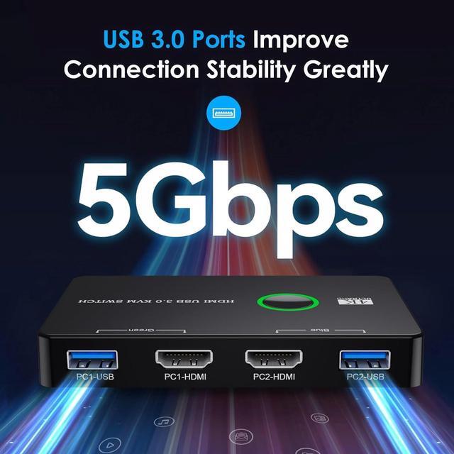 Upgrade USB 3.0 HDMI KVM Switch 2 In 1 Out 4K 60Hz HDMI USB 3.0 Switch USB KVM Switch For 2 Computers Share 1 HD Monitor And Keyboard Mouse Support 4K 60Hz 2 HD-MI Cables And 2 USB Cables Included