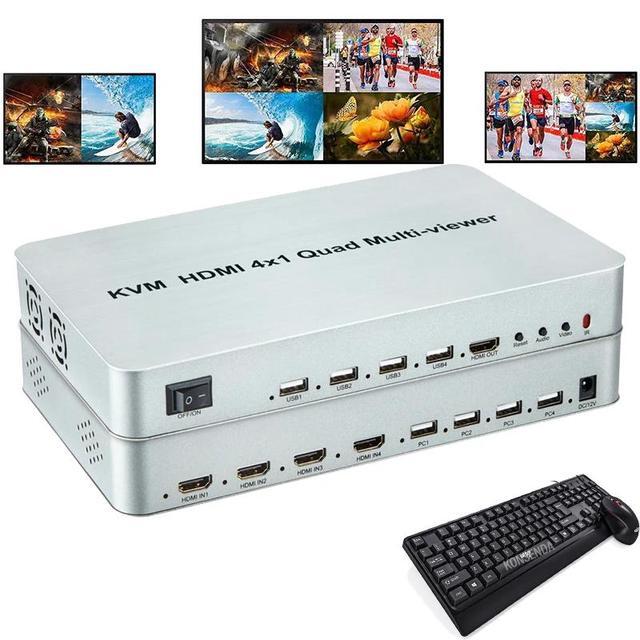 (US Plug)(4x1 Multiviewer)4x1 KVM HDMI Multiviewer Quad Screen Seamless Switch 4 In 1 Out 1080P HDMI Multi-viewer Switcher For PS4 PC To Monitor Projector