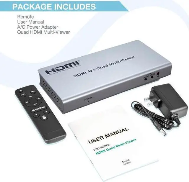 (US Plug)(4x1 Multiviewer)4x1 KVM HDMI Multiviewer Quad Screen Seamless Switch 4 in 1 out 1080P HDMI Multi-viewer Switcher for PS4 PC to Monitor Projector