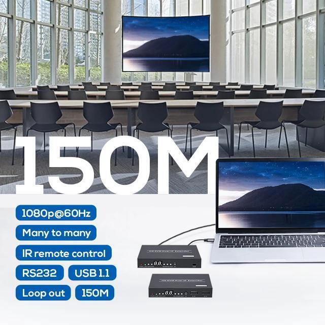(US Plug)(only 1 RX)150M HDMI KVM Extender Over IP Rj45 Cat5e/6 HDMI KVM Matrix Extender Switch Support Many To Many One To Many Via Network Switch