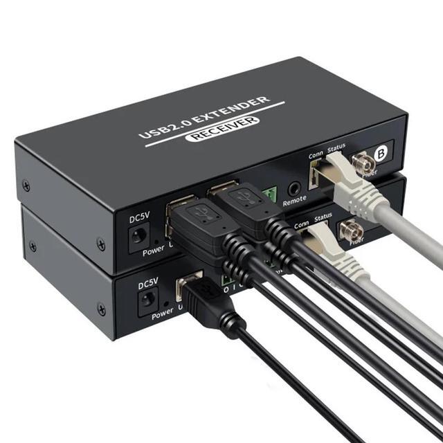 USB 2.0 Fiber Extender Over Single FC Fiber Optical To 20Km 4 Port USB HUB Extender 100M Via CAT6 Support Webcam Camera Printer(With US Plug)