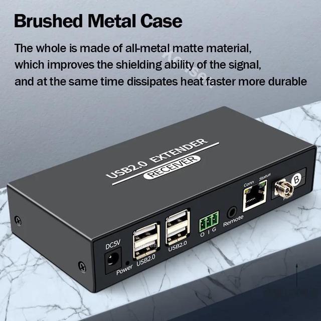 USB 2.0 Fiber Extender Over Single FC Fiber Optical To 20Km 4 Port USB HUB Extender 100M Via CAT6 Support Webcam Camera Printer(With US Plug)