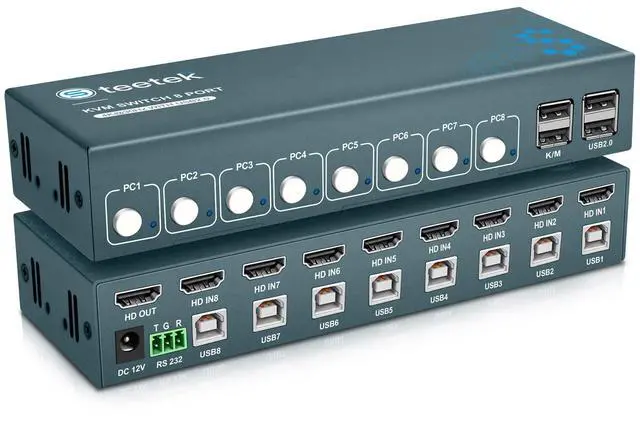 USB 2.0 HDMI KVM Switch 1 Monitors 8 Computers 4K 30Hz KVM Switches for 8 Computers Sharing Monitor Keyboard Mouse Hard Drives Printer with EDID Adaptive