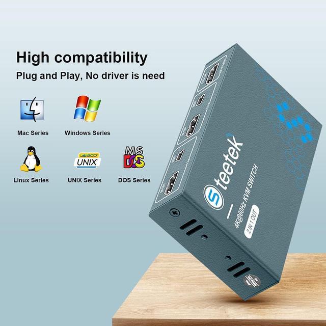 USB 2.0 KVM Switch 2 Port Box UHD 4K 60Hz USB HDMI KVM Switch For 2 Computers Share Keyboard Mouse Printer And 1 HD Monitor 4 USB 2.0 Hub Button Switch With 2 USB And 1 HDMI Cables