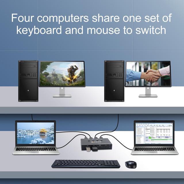 USB 2.0 KVM Switch Splitter Box 4 In 4 Out USB KVM Switch 4 PCs Sharing 4 USB Devices 2.0 Switch Switcher For PC Computer Printer Keyboard Mouse