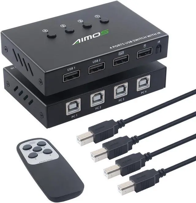 USB 2.0 KVM Switch Splitter Box 4 in 4 Out USB KVM Switch 4 PCs Sharing 4 USB Devices 2.0 Switch Switcher For PC Computer Printer Keyboard Mouse