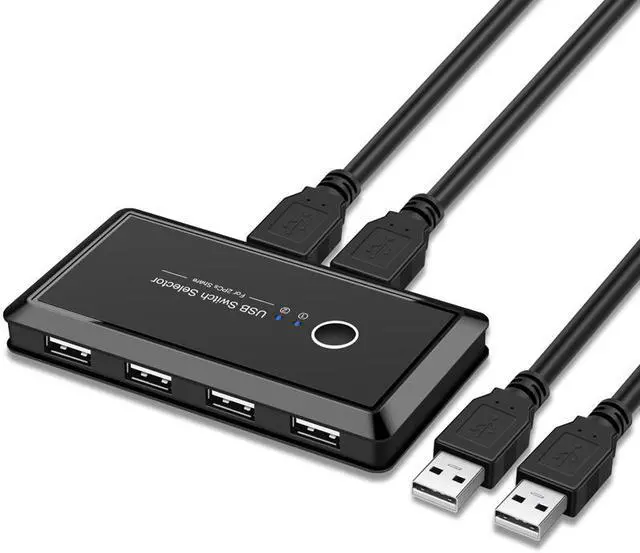 USB 2.0 Sharing Switch Box 4 Port USB 2.0 Peripheral Switch Hub Adapter for 2 Computers to Share USB Devices for Mouse Keyboard Scanner Printer PCs Come with 2 USB 2.0 Cables Included