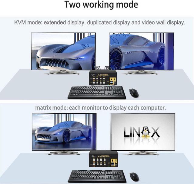 USB 3.0 4x2 Matrix Dual Monitor KVM HDMI Switch 4K 60Hz With Audio And Cables Keyboard Video Mouse Switch Support EDID HDMI 2.0 HDR 10
