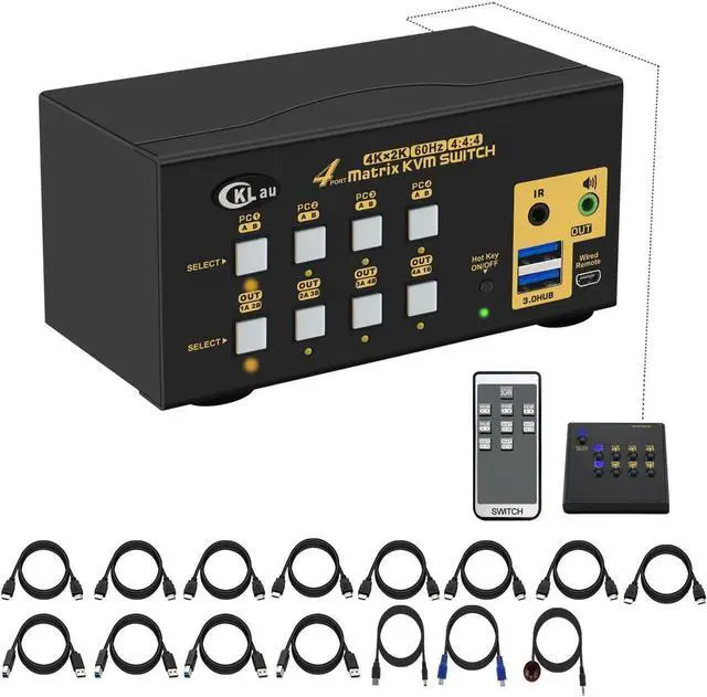 USB 3.0 4x2 Matrix Dual Monitor KVM HDMI Switch 4K 60Hz with Audio and Cables Keyboard Video Mouse Switch Support EDID HDMI 2.0 HDR 10