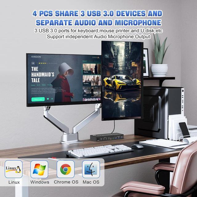 USB 3.0 Displayport 4x2 KVM Switch For 2 Monitors 4 Computers 8K 60Hz 4K 144Hz DP1.4 Dual Monitor Displayport KVM Switch 4 Port With Audio Microphone Output And 3 USB 3.0 DP Monitor Switch For 4 PCs
