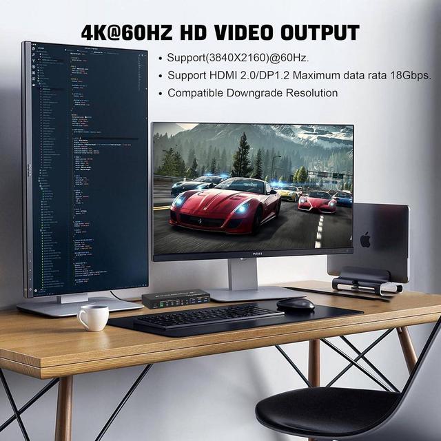 USB 3.0 Displayport+HDMI Dual Monitor KVM Switch For 4 PCs 4K 60Hz KVM Switch 2 Monitors 4 Computers With Audio Microphone Output And 3 USB 3.0 Ports HDMI+DP Monitor KVM Switch For 4 PCs 2 Monitors