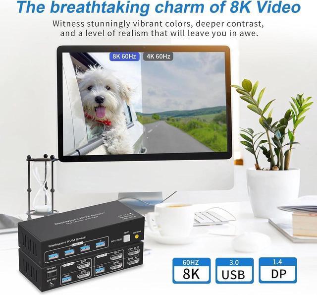 USB 3.0 Displayport KVM Switch 2 Monitors 2 Computers 8K 60Hz 4K 144Hz Dual Monitor Displayport 1.4 KVM Switches With 4 USB 3.0 Ports 2 In 2 Out DP USB 3.0 KVM Switch For 2 PCs 2 Monitors