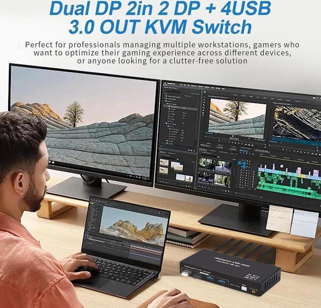 USB 3.0 Displayport KVM Switch 2 Monitors 2 Computers 8K 60Hz 4K 144Hz Dual Monitor Displayport 1.4 KVM Switches With 4 USB 3.0 Ports 2 In 2 Out DP USB 3.0 KVM Switch For 2 PCs 2 Monitors