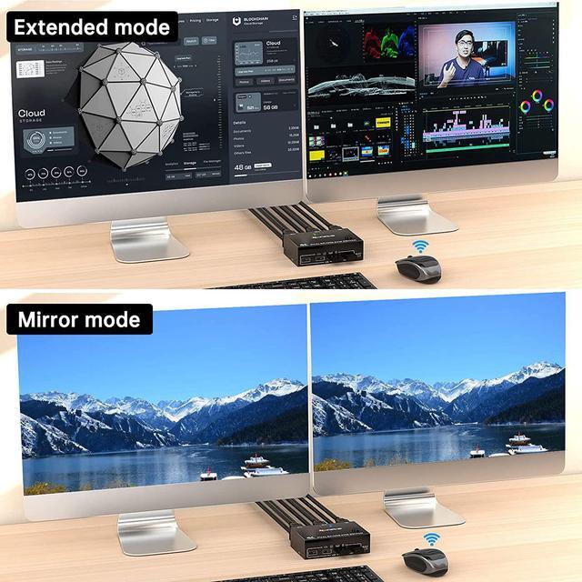 USB 3.0 DP KVM Switch For 2 PC 2 Monitors 8K 30Hz 4K 144Hz Extended Display 2 In 2 Out Dual Monitor Displayport 1.4 KVM Switch For 4 USB Devices Mouse Keyboard With 2 USB3.0 And 2 DP Cables
