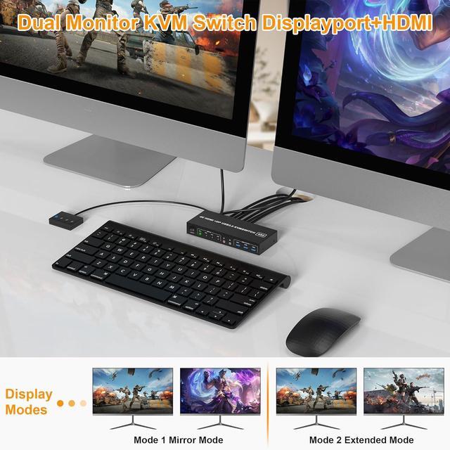 USB 3.0 HDMI + Displayport KVM Switch 2 Monitors 4 Computers 4K 60Hz Dual Monitor KVM Switch With Audio Microphone Output And 3 USB 3.0 Ports 4 Port HDMI+DP Monitor Switch For 4 PCs 2 Monitors