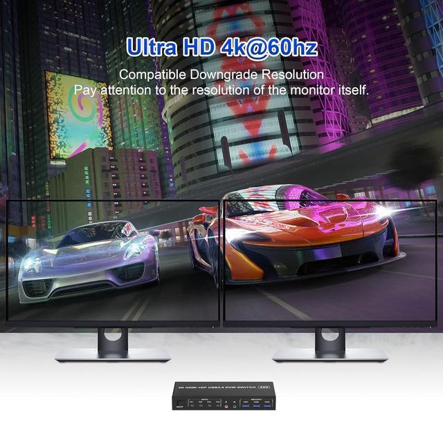 USB 3.0 HDMI + Displayport KVM Switch 2 Monitors 4 Computers 4K 60Hz Dual Monitor KVM Switch With Audio Microphone Output And 3 USB 3.0 Ports 4 Port HDMI+DP Monitor Switch For 4 PCs 2 Monitors