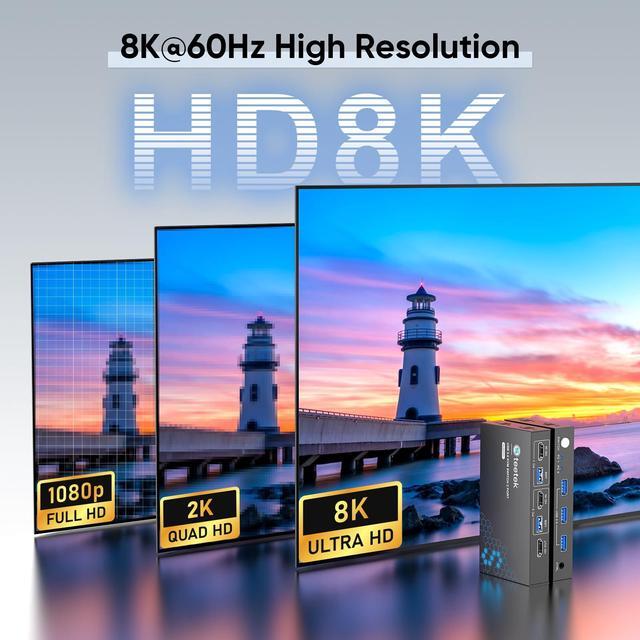 USB 3.0 HDMI KVM Switch 1 Monitor 2 Computers 8K 60Hz KVM Switches For 2 Computers Sharing Monitor Keyboard Mouse Hard Drives Printer With EDID Adaptive 2*USB Cable And Controller