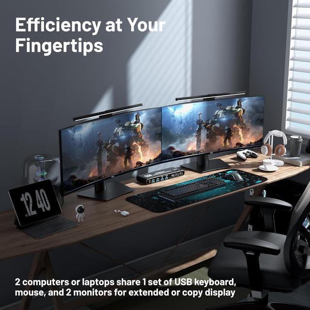 USB 3.0 HDMI KVM Switch 2 Monitors 2 Computers HDMI Matrix 4 In 2 Out 4K 60Hz HDMI KVM Switch For Dual Monitor 4 Port HDMI Switcher Support USB 3.0 HDCP2.3 Hotkey Extended With Remote Control