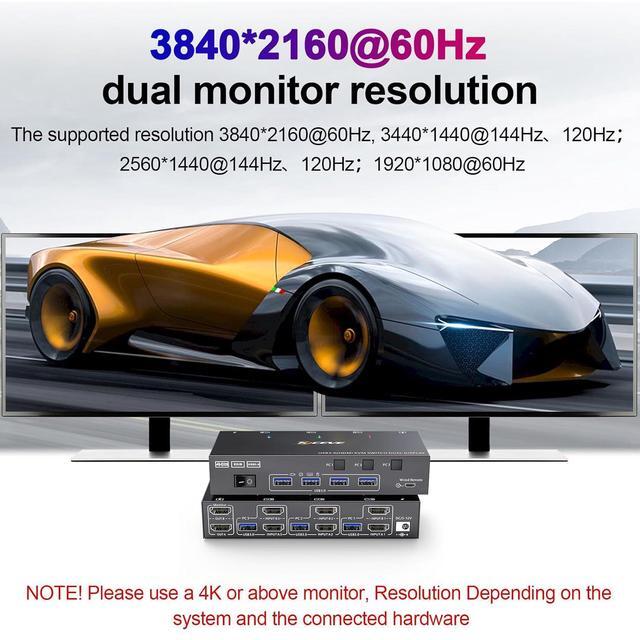 USB 3.0 HDMI KVM Switch 2 Monitors 3 Computers 4K 60Hz EDID Simulation Dual Monitor HDMI KVM Switch 3 In 2 Out For 3 Computers Share 2 Displays And 4 USB 3.0 Ports Wired Remote And Cables Included