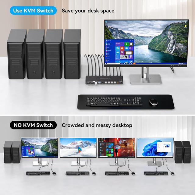 USB 3.0 HDMI KVM Switch 4 In 1 Out For 4 Computers 1 Monitors 4K60Hz 4 Port HDMI 2.0 KVM Switches Share 4 USB 3.0 Devices Supports EDID Mounting With DC12V Power Adapter And 4 USB 3.0 Cable