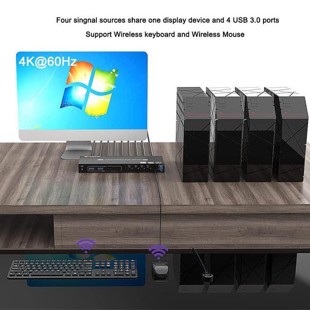 USB 3.0 HDMI KVM Switch 4 Port Support 4K 60Hz RGB 4:4:4 USB Hub HDR EDID HDMI USB Switch 4 In 1 Out And 4 USB 3.0 Port For Keyboard Mouse Printer With Controller USB 3.0 Cables And HDMI-Cable