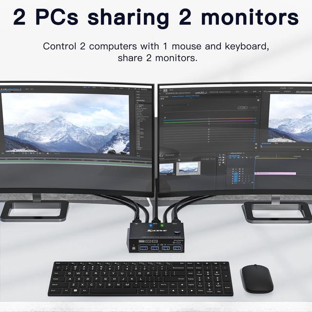 USB 3.0 HDMI KVM Switch For 2 Computers 2 Monitors 4K 60Hz 2K 144Hz EDID Emulator Dual Monitor HDMI KVM Switch For 2 PC Share 2 Displays And 4 USB 3.0 Ports Wired Remote And USB Cables Included