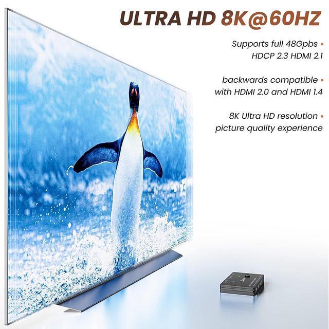 USB 3.0 HDMI KVM Switch For 2 PC 1 Monitor 2 Port HDMI KVM Switch 8K 60Hz 4K 120Hz Support Simulation EDID HDCP 2.3 HDMI2.1 Share USB Devices Like Keyboard And Mouse Via 4 USB3.0 Ports