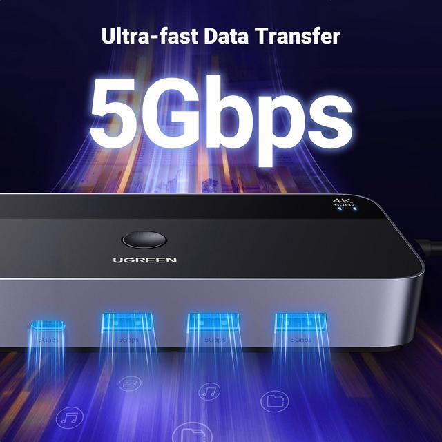 USB 3.0 HDMI KVM Switch With 4 USB 3.0 Ports 4K 60Hz For 2 Computers Sharing 1 Monitor Keyboard Mouse Hard Drives Printer With 2 HDMI Cables 2 USB Cables And Controller