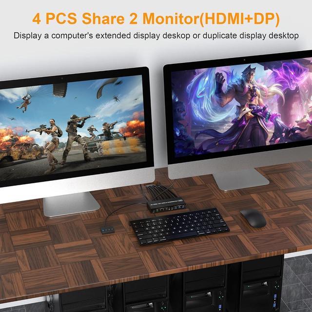 USB 3.0 KVM Switch Displayport+HDMI 2 Monitors 4 Computers 4K 60Hz Dual Monitor KVM Switch With Audio Microphone Output And 3 USB 3.0 Ports 4 Port HDMI+DP Monitor Switch For 4 PCs 2 Monitors