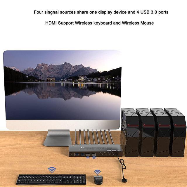 USB 3.0 KVM Switch HDMI 4 Port Support 4K 60Hz RGB 4:4:4 USB Hub HDR EDID HDMI USB KVM Switch 4 In 1out And 4 USB 3.0 Port For Keyboard Mouse Printer With Controller USB 3.0 Cables And HDMI-Cable