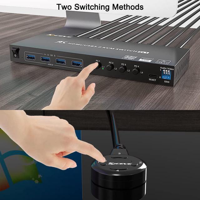 USB 3.0 KVM Switch HDMI 4 Port Support 4K 60Hz RGB 4:4:4 USB Hub HDR EDID HDMI USB KVM Switch 4 In 1 Out And 4 USB 3.0 Port For Keyboard Mouse Printer With Controller USB3.0 Cables And HDMI Cable