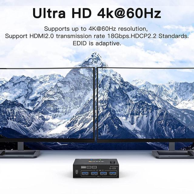 USB 3.0 KVM Switch HDMI Dual Monitor USB HDMI Extended Display KVM Switcher For 2 Computers 2 Monitors And 4 USB 3.0 Ports With Simulation EDID KVM Switch HDMI Support 4K 60Hz 2K 144Hz 2 In 2 Out