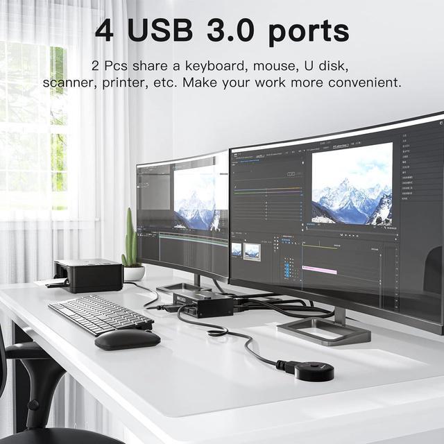 USB 3.0 KVM Switch HDMI Dual Monitor USB HDMI Extended Display Switcher For 2 Computers 2 Monitors And 4 USB 3.0 Ports With Simulation EDID NAWEN KVM Switch HDMI Support 4K 60Hz 2K 144Hz