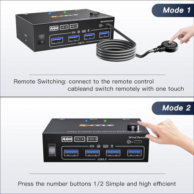USB 3.0 KVM Switch HDMI Dual Monitor USB HDMI Extended Display Switcher For 2 Computers 2 Monitors And 4 USB 3.0 Ports With Simulation EDID NAWEN KVM Switch HDMI Support 4K 60Hz 2K 144Hz