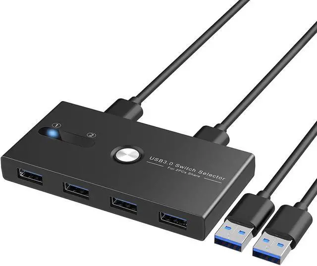 USB 3.0 KVM Switch Selector 2 Computers Sharing 4 USB Devices 4 Port USB Peripheral Switcher Box 2 in 4 Out with One-Button Swapping 2 Pack USB 3.0 Cable for Mouse Keyboard Scanner Printer Computer