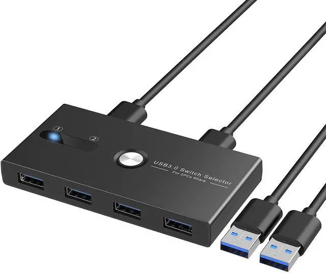 USB 3.0 KVM Switch Selector 2 Computers Sharing 4 USB Devices 4 Port USB Peripheral Switcher Box 2 in 4 Out with One-Button Swapping 2 Pack USB 3.0 Cable for Mouse Keyboard Scanner Printer Computer
