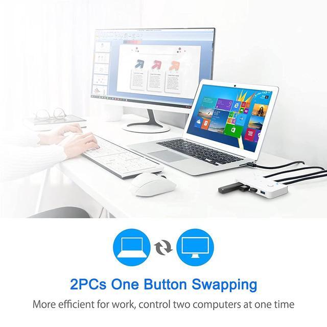 USB 3.0 KVM Switch Selector 2 In 4 Out 4 Port 2 Computers Peripheral Switcher Adapter Hub For PC Printer Scanner Mouse Keyboard With One Button Switch Compatible With Windows/Mac/Linux System