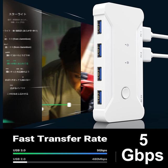 USB 3.0 KVM Switch Selector 2 In 4 Out 4 Port 2 Computers Peripheral Switcher Adapter Hub For PC Printer Scanner Mouse Keyboard With One Button Switch Compatible With Windows/Mac/Linux System
