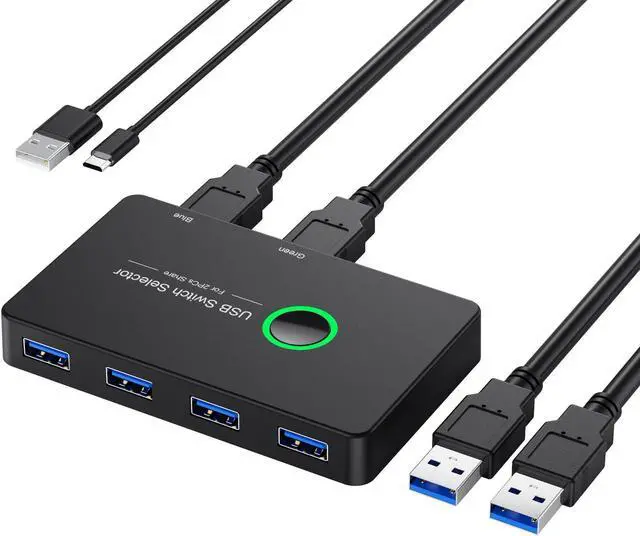 USB 3.0 KVM Switch Selector 2 in 4 Out for 2 Computers Sharing 4 USB Devices USB 3.0 Switch Peripheral Switcher Box Hub for Mouse Keyboard Scanner Printer; for Mac/Windows/Linux;