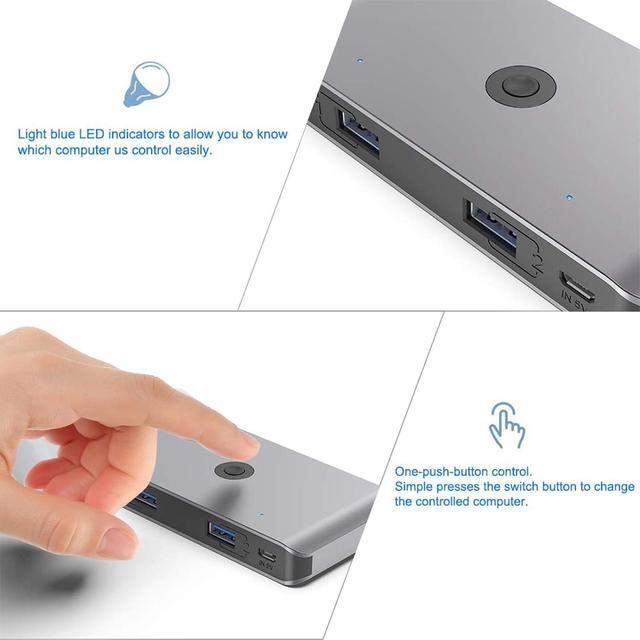 USB 3.0 KVM Switch Selector For 2 Computers Share 4 USB 3.0 Device 2 In 4 Out USB 3.0 Switcher For Keyboard Mouse Printer Scanner PC Laptop One Button Switch Adapter With 2 Pack USB 3.0 Cables