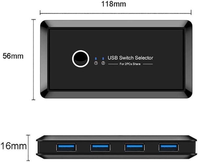 USB 3.0 Sharing Switch Selector 4 Port 2 Computers Peripheral Switcher Adapter Hub For PC Printer Scanner Mouse Keyboard With One Button Swapping And 2 Pack USB Male Cable