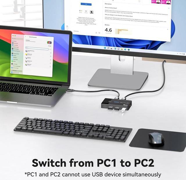 USB 3.0 Switch 2 Computers Sharing USB C & A Devices 4 Port USB Switcher Sharing Keyboard And Mouse Printer/Scanner USB Switch Hub For 2 Computers With 2 USB3.0 Cables And Desktop Controller
